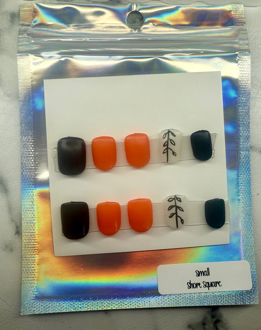 Matte Black/Orange Press On Nails